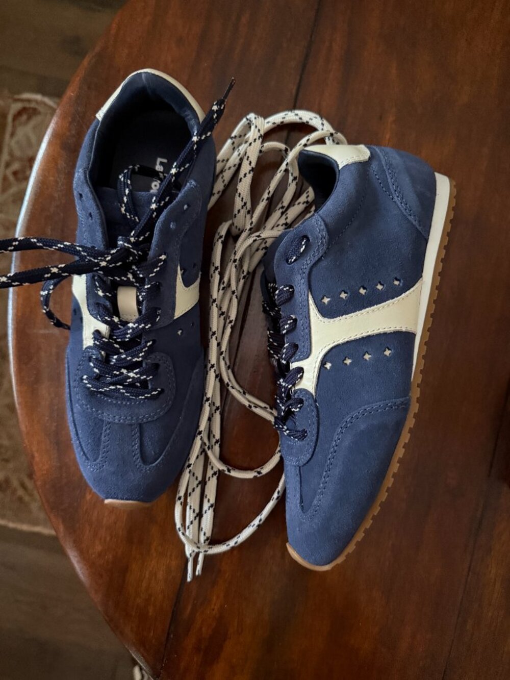 Larroudé Stella Sneaker Navy Suede Ivory Leather Size 8 NWT